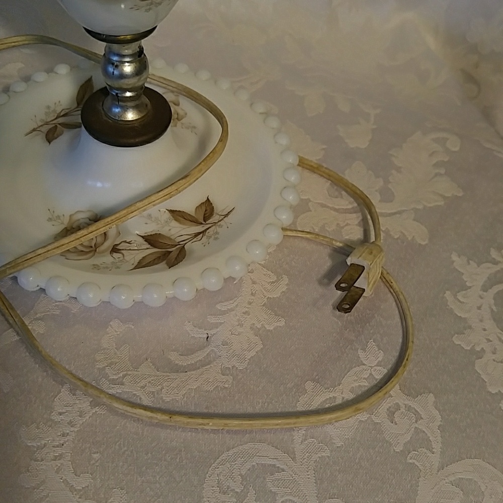 Vintage Hobnail Milkglass Lamp w Flower Detail - Picture 6 of 6